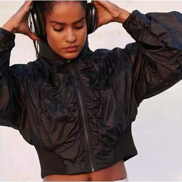 New! Free People‎ Movement Black Glitz Blitz Bomber Jacket, size S - Picture 3 of 16